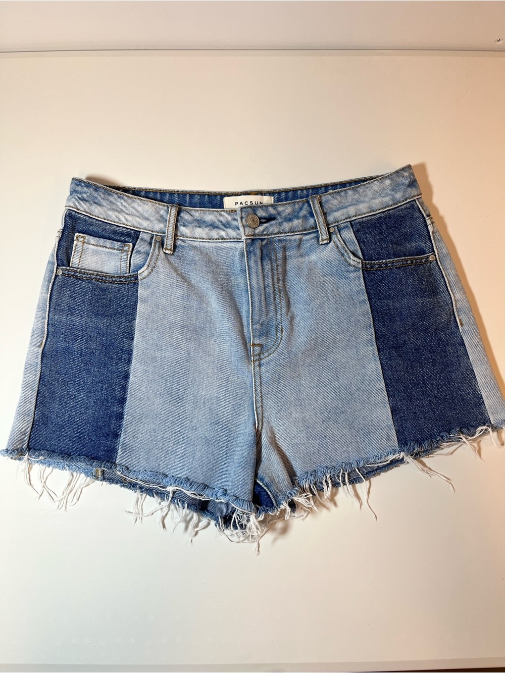 PacSun High Rise Two Tone Patchwork Denim Shorts